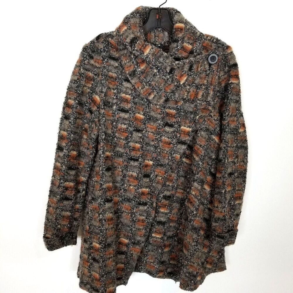 Eva‎ Tralala Women Wool Blend Cardigan Sz M Chunky Knit Shawl Collar One Button